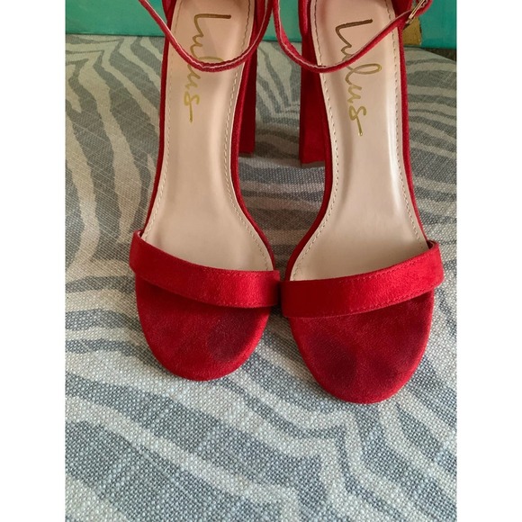 Lulus Taylor Red Suede Ankle Strap Heels Size 5.5 - Picture 6 of 7
